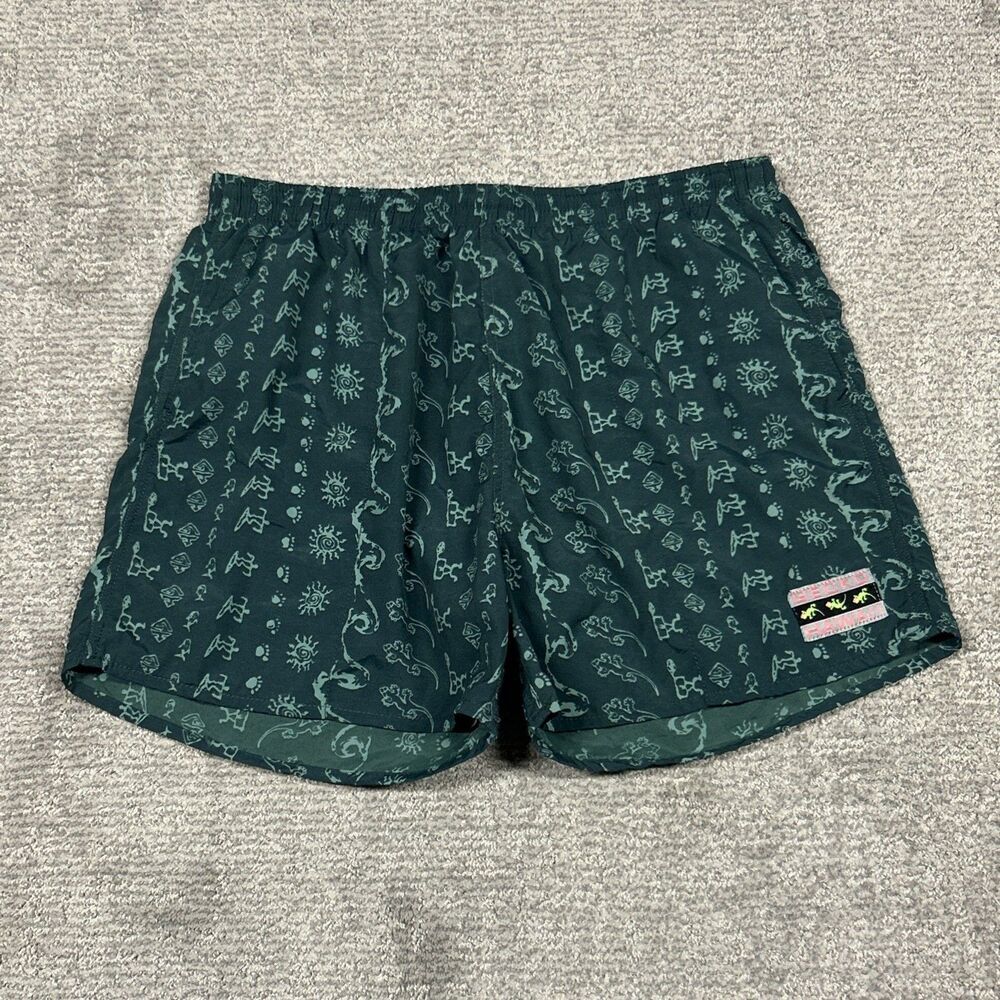 Gecko Hawaii Swim Trunks Mens XL Mesh Lined Shorts Green Pockets Drawstring